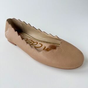 Sam Edelman Francis Classic Ballet Flats 9 Nude Leather Scalloped Edge